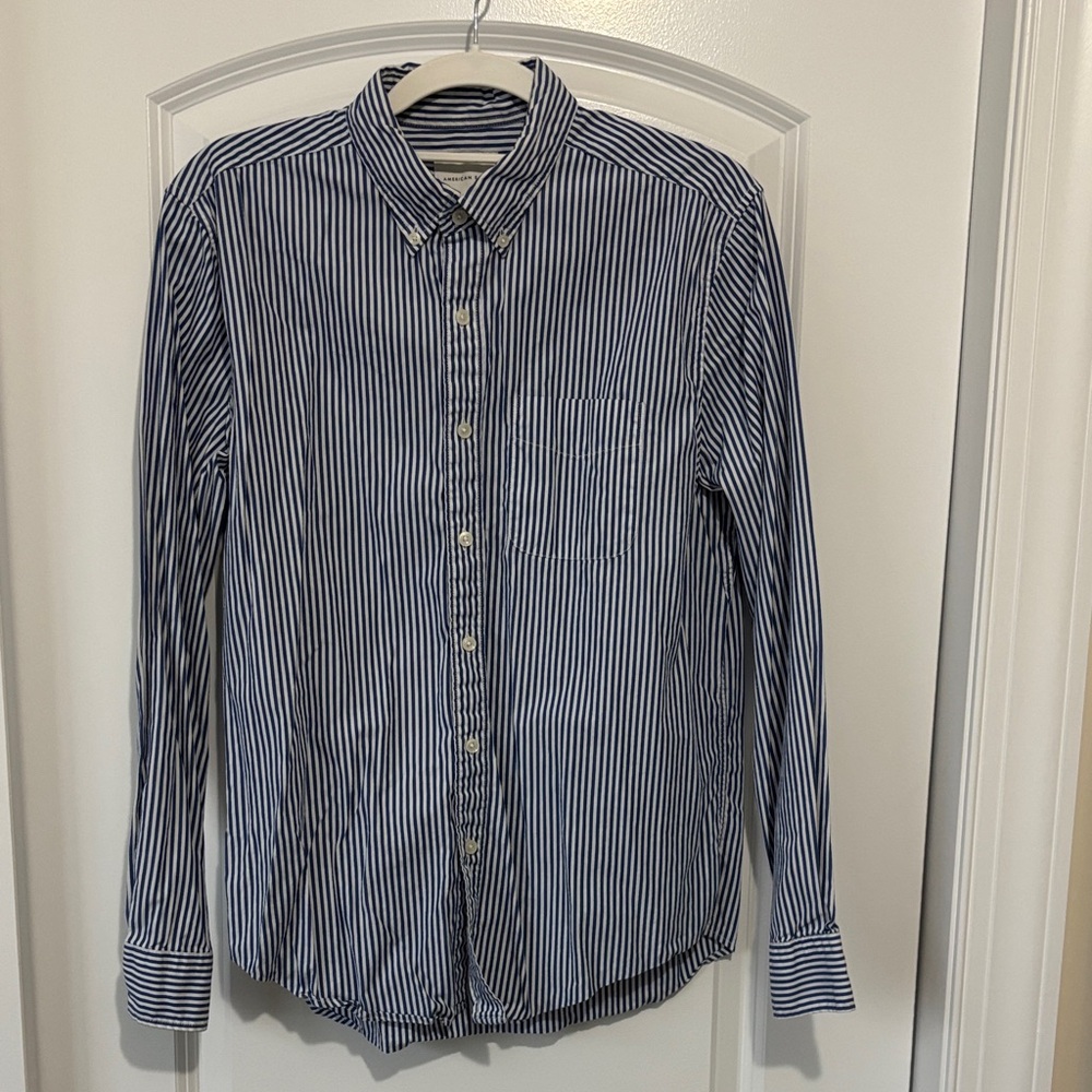 American Eagle Outfitters Navy and White Striped Shirt